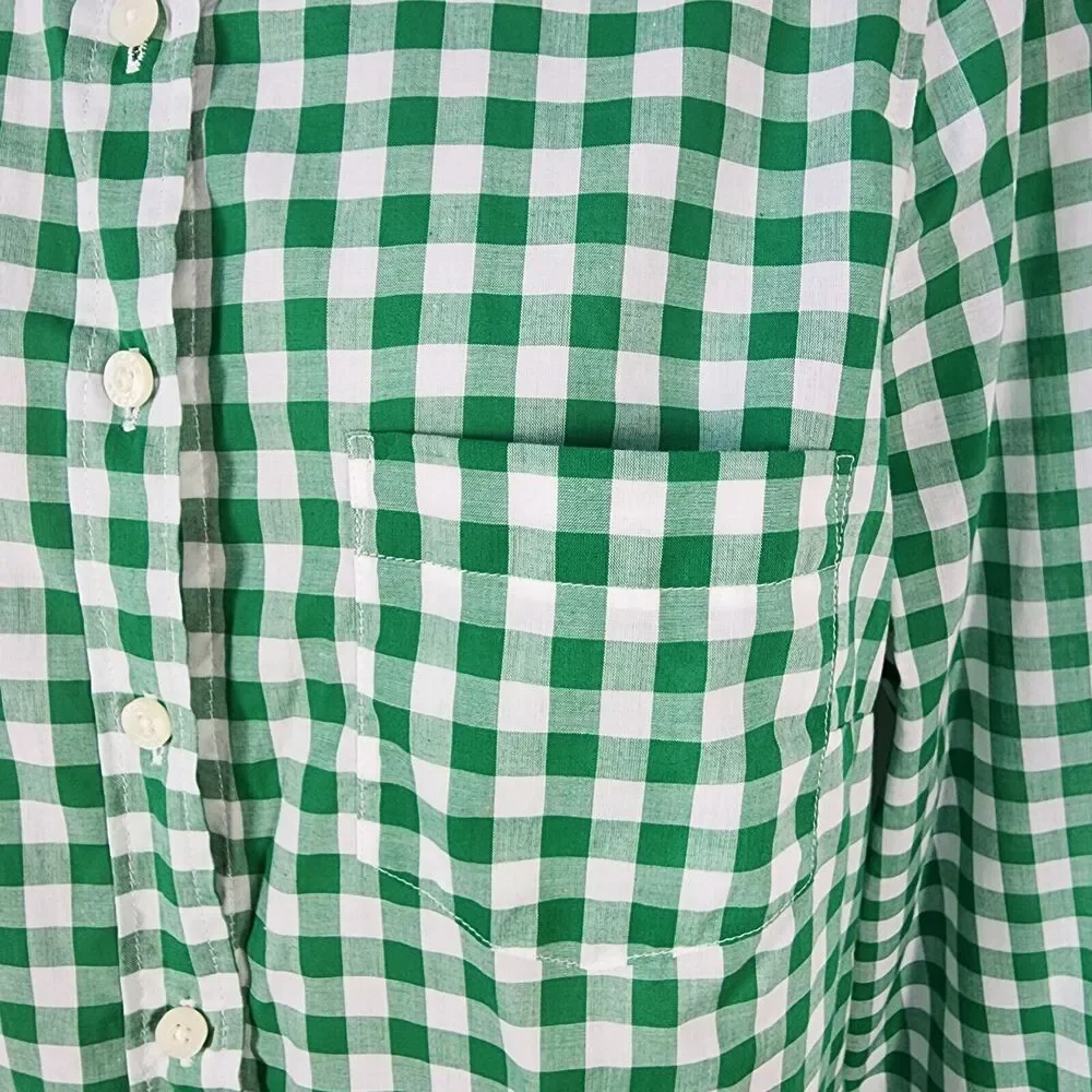 J. Crew Shirt Small Gingham Lightweight Cotton Signature Fit Button Green BZ034